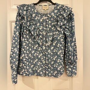 NWT sezane Blue Floral Ruffle Top